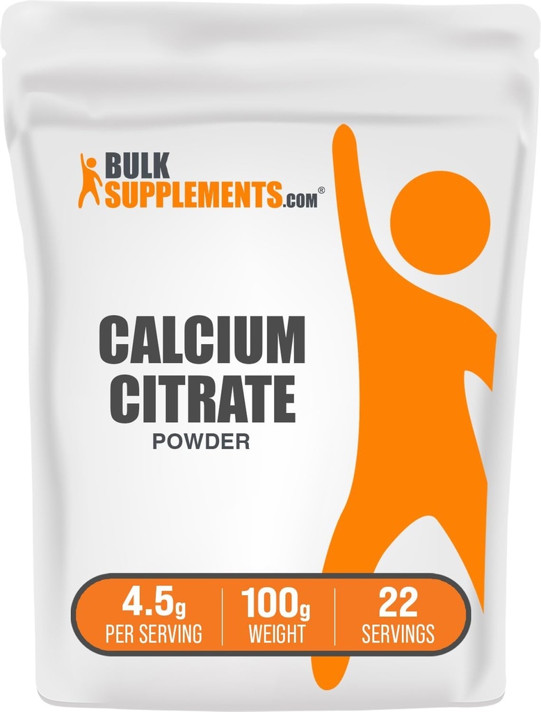 BulkSupplements.com Κιτρικό ασβέστιο σε σκόνη - Συμπλήρωμα ασβεστίου, Υψηλής Βιοδιαθέσιμης - Χωρίς γλουτένη, 4,5g ανά σερβίρισμα, 100g (3.5 oz) (πακέτο του 1)