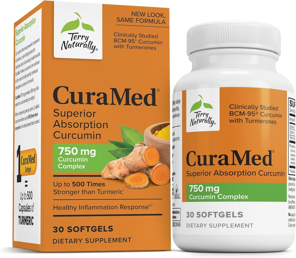 Terry Doğal CuraMed 750 mg - Beyin ve Kalp Sağlığı Desteği için Antioksit Supplement - Yüksek Lisanslı Curcumin Kompleksi - Kidney, Liver & Immune Health Support - 30 Softgels