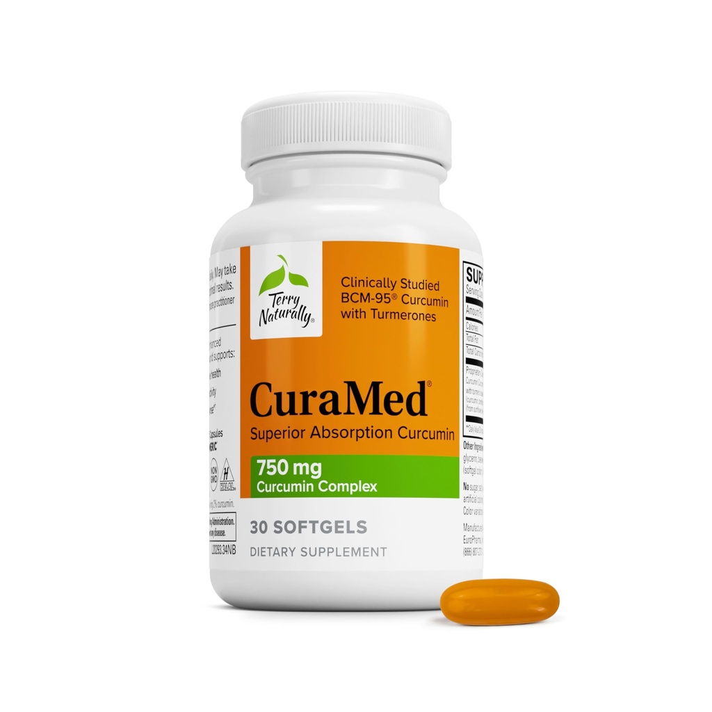 Terry Doğal CuraMed 750 mg - Beyin ve Kalp Sağlığı Desteği için Antioksit Supplement - Yüksek Lisanslı Curcumin Kompleksi - Kidney, Liver & Immune Health Support - 30 Softgels