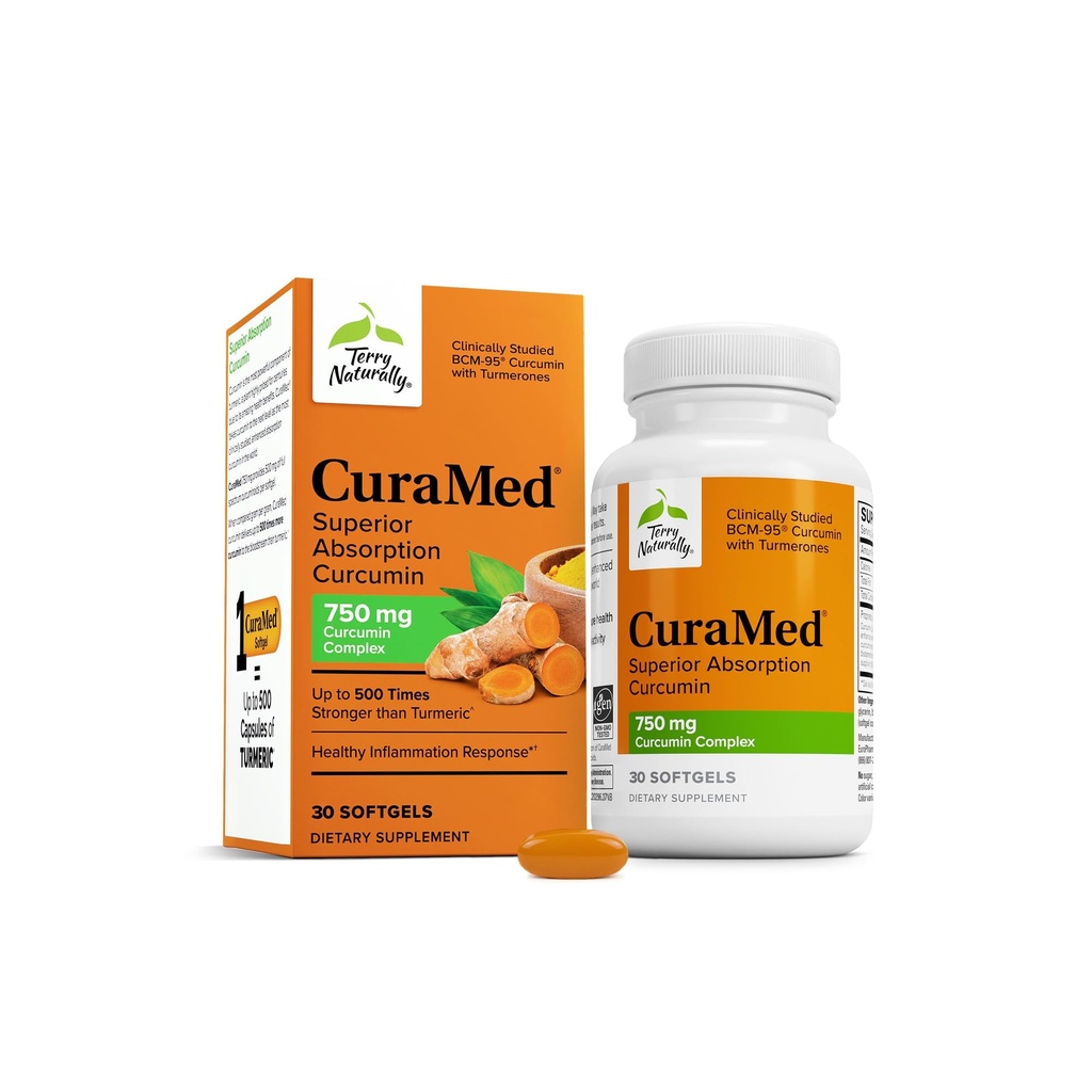 Terry Naturally CuraMed 750mg - Antioxidant Supplement for Brain & Heart Health Support - Dietary Supplement with High-Potency Curcumin Complex - Kidney, Liver & Immune Health Support - 30 Softgels