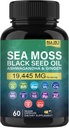 Βιολογικό Moss Θάλασσα, Μαύρο Έλαιο Σπόρου, Ashwagandha και κάψουλες Ginger, Συμπληρώματα Θαλάσσης Moss με Burdock Ρίζα Οργανική, Βιταμίνη C, D3, Turmeric και Κίτρινο Dock για την ενεργειακή υποστήριξη, ανοσοποιητικό σύστημα και δέρμα