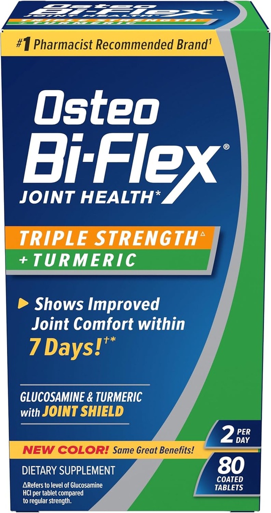 Osteo Bi-Flex Glucosamine Triple Strength Plus Turmeric Supplement with Curcumin for Joint Support and Range of Motion, 40 Day Supply, 80 Tablet, Ortak Sağlık Beslenme Tamamları,