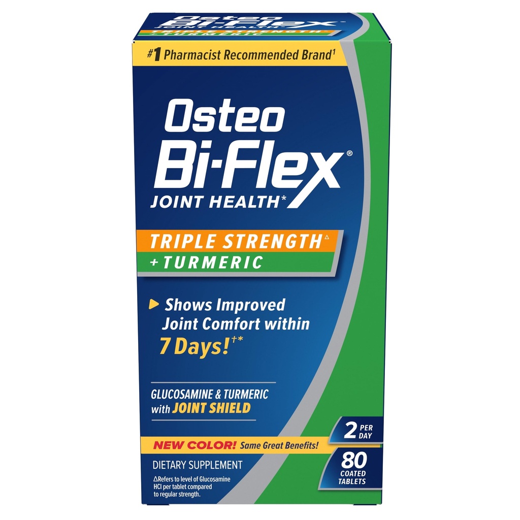Osteo Bi-Flex Triple Strength Glucosamine Supplement with Turmeric Extract, Improve Joint Function, Antioxidant Power, 80 Coated Tablets