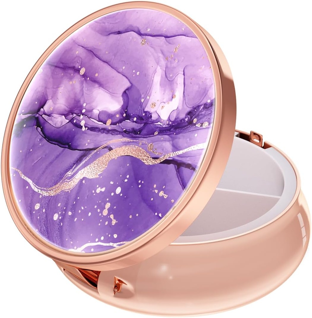 Rouidr Pill Box, 3 Karşılaştırmalı Tıp Pill Case, Small Metal Travel Medicine Box for Purse & Pocket, Rose Gold, Mor Mermer