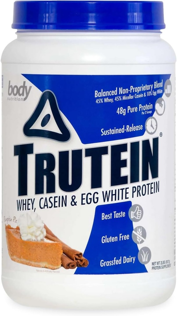 Vücut Beslenme Trutein Yüksek Protein Tozu:% 45 Whey,% 45 Casein,% 10 Egg White, Gluten-Free, Low sodyum, Grass Fed Whey Protein Toz, Gym Supplement & Breakfast Shake, Riley, 2lb