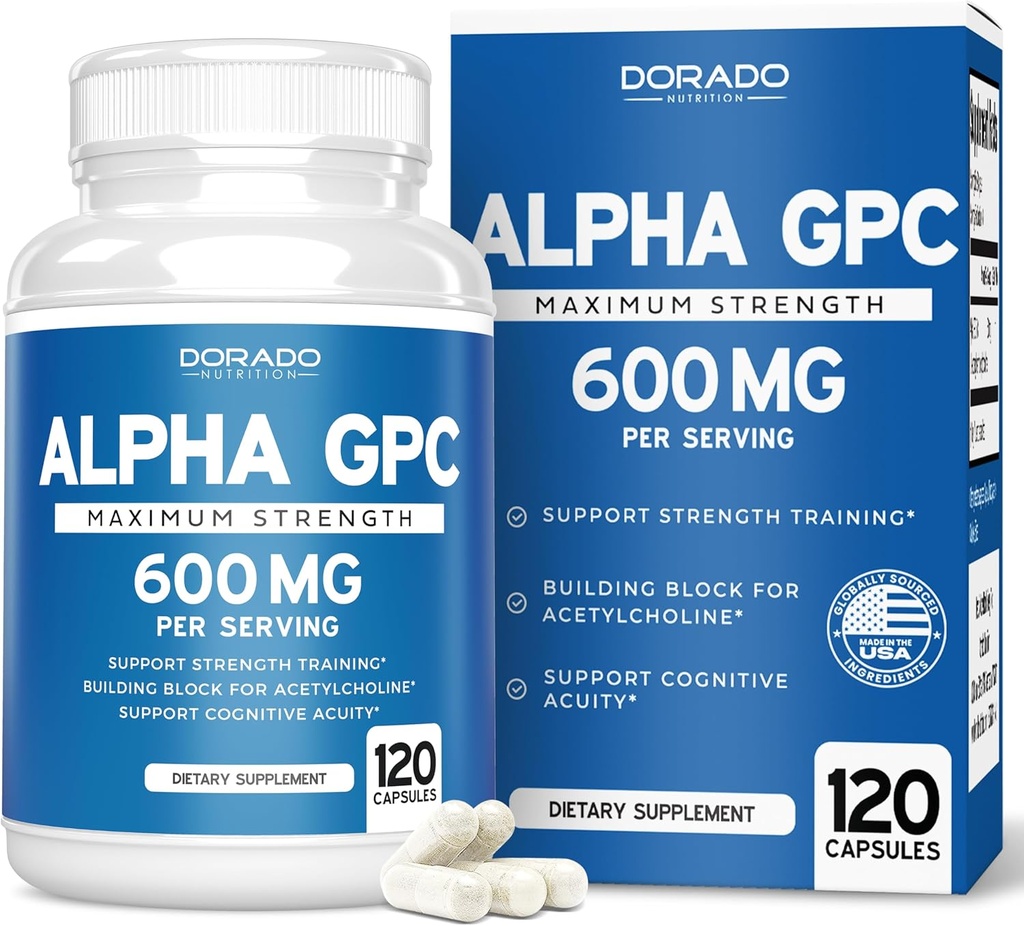 Alfa GPC Choline Capsules - 120 Kont, 600 mg (Brain Support Aid That Supports Focus, Memory, Motivasyon, & Enerji (Üçüncü Parti Test Edildi, Vegan Güvenli ABD'de Yapılan) Beyin Desteği Tamamlandı