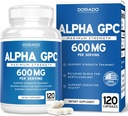 Alfa GPC Choline Capsules - 120 Kont, 600 mg (Brain Support Aid That Supports Focus, Memory, Motivasyon, & Enerji (Üçüncü Parti Test Edildi, Vegan Güvenli ABD'de Yapılan) Beyin Desteği Tamamlandı
