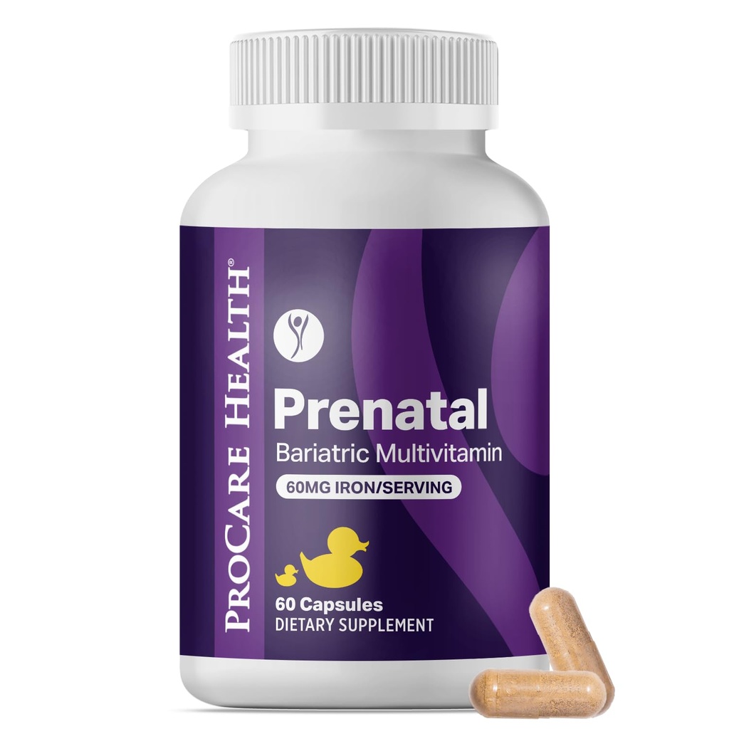 ProCare Health Prenatal Bariatric Multivitamin with Iron (60 Easy to Swallow Capsules) – Kadınlar için Bariatrik Vitaminler Gaztrik Bypass & Gas Koltric (1 Ay Supply)