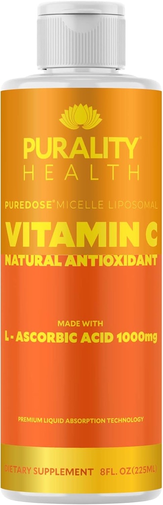 PURALITY SA Vitamin C Sıvı Supplement 1000mg per Service, Micelle Liposomal Geliştirilmiş Abhidrorpsiyon, Non-GMO, Gluten Free, Vegan, 15 Day Supply