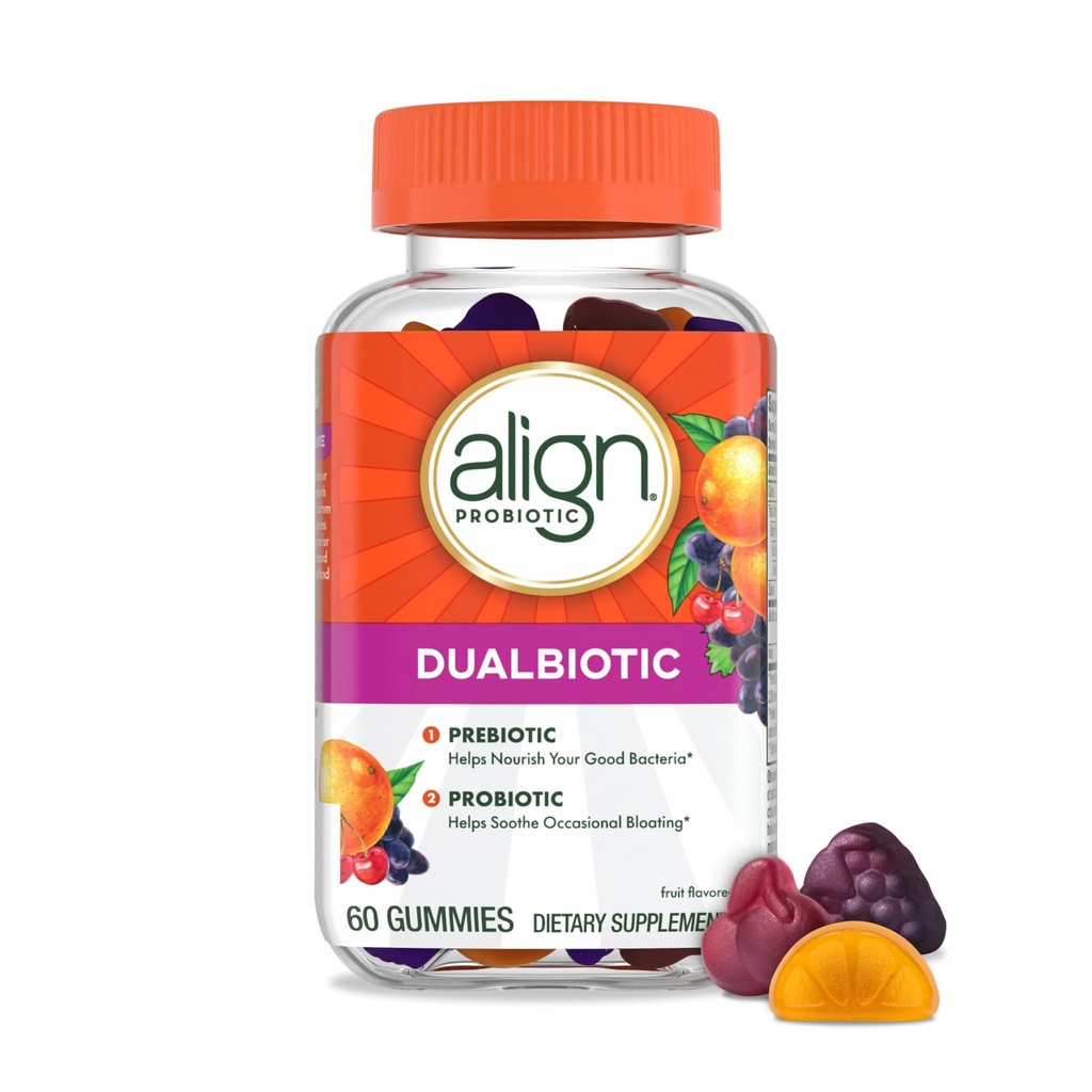 Align Dualbiyotik, Kadınlar ve Erkekler için Probiyotikler, Digestive Health için Probiyotikler, Prebiyotikler İyi Bakterilere Yardım Ediyor, Doğal Meyve Flavors, 60 Probiyotik Gummies