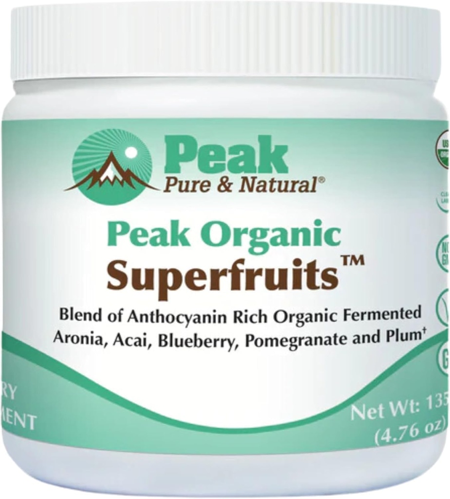 Peak Organic Superproducts - Polyol Rich Superfood Toz - Non-GMO Fermented Aronia Berry, Acai, Blueberry, Pomegranate, ve Tesis - Aging, Metabolic Health, Heart Health (30 hizmet)