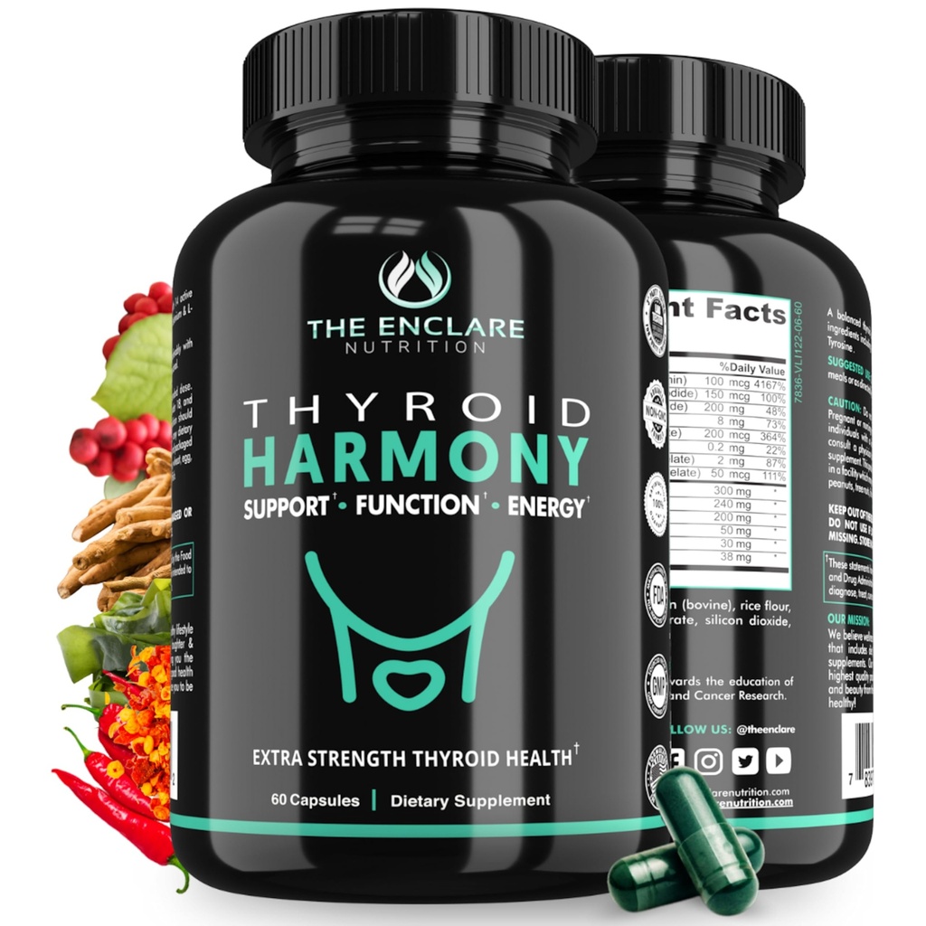 ENCLARE NUTRITION Yourroid Support Supplement with Iodine - Energy, Metabolism, Focus, Stres, Mood. Ashwagandha, çinko, Selenium, B12, Kelp, Magnezyum L Tyrosine (1)