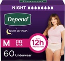 Night Defense Yetişkin Diapers, Incontinence & Postpartum Kadınlar için Leak Underwear, Single, Overnight, Medium, Blush, 60 (4 Packs of 15), Ambalaj Vary
