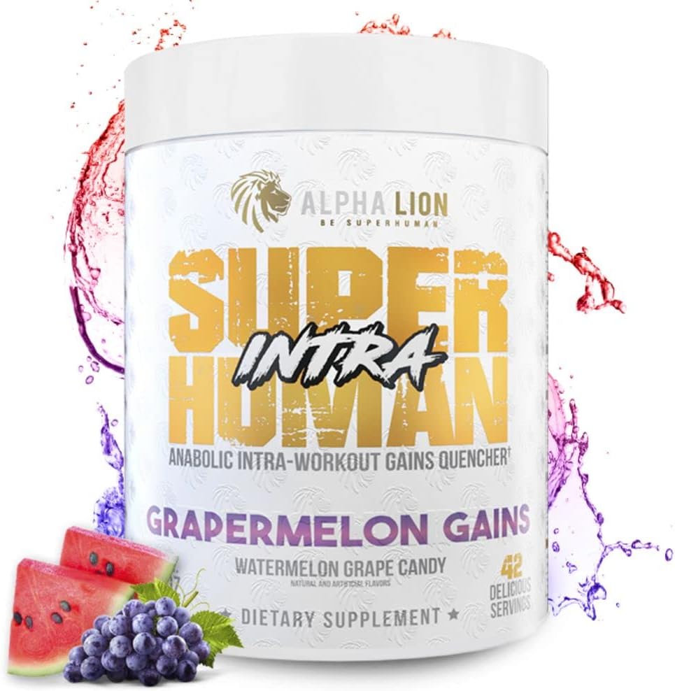 ALPHA LION Superhuman Intra Workout Powder for Men & Women, Amino Acids Drink, Mus Recovery Supplement, BCAA Powder, Electrolytes & Hydration Mix (42 Σερβιέτες, Cartermelon Grape Candy Flavor)
