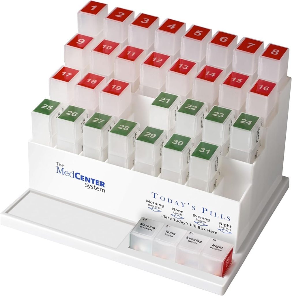 Medcenter Monthly Pill Box Organizer, 4 Times a Day, Large 31 Daily Pill Cases with Compartments for Vitamins, Supplements, Medication, 31 Day Pill Organizer