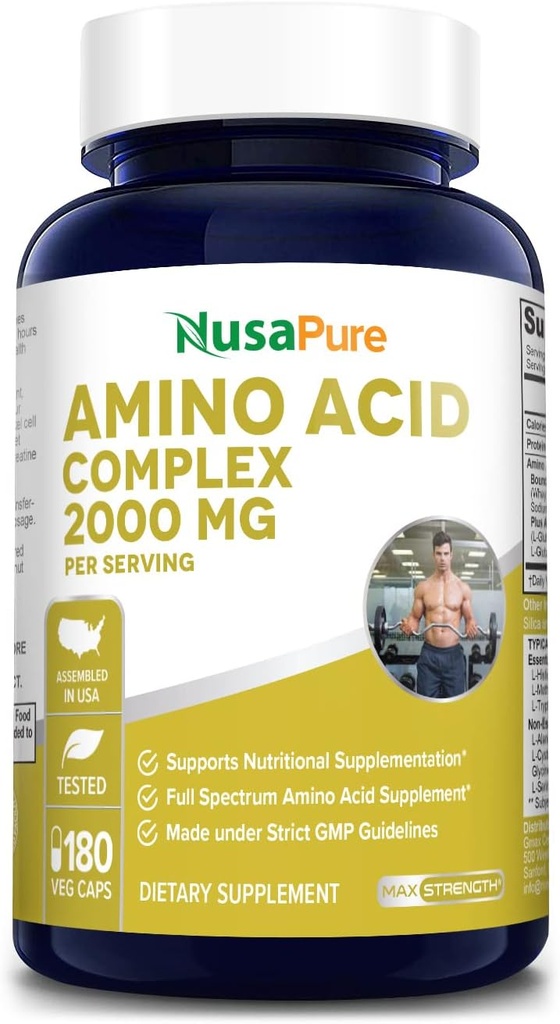 NusaPure Amino Acid Complex Blend 2000 mg-180 Caps (Non-GMO, Gluten-Free)