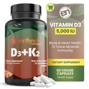EarthNutri Vitamin D3 K2 Συμπλήρωμα 5000 IU – Περιλαμβάνει K2 από MENA Q7, D3 από Vitashine, Ασβέστιο από Aquamin & 72 Trace Minerals – για Ανοσοποιητική, Οστική και Καρδιακή Υγεία – Μη ΓΤΟ – Κάψουλες 60 Veg