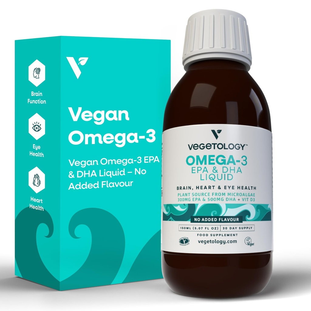 Vegan Omega 3 Sıvı, Microalgae, 800 mg of EPA DHA, D3, Destekler Kalp, Beyin ve Göz Sağlığı, Doğal Balık Petrol Alternatif, İngiltere Made, Unflavoured