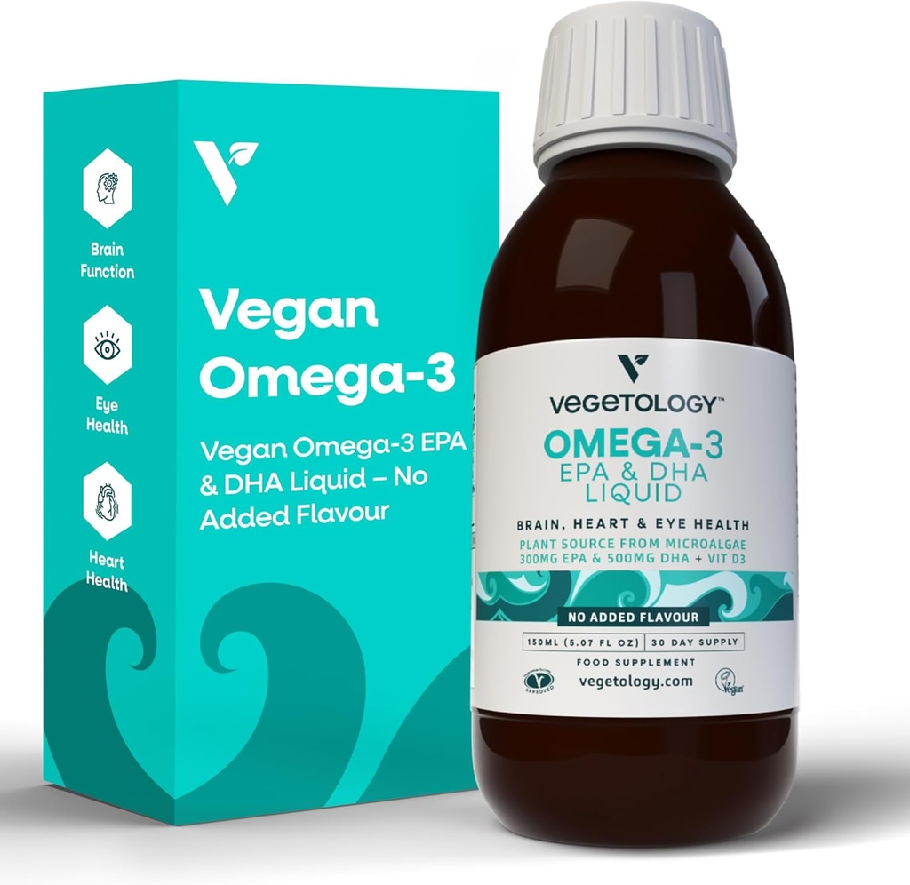 Vegan Omega 3 Sıvı, Microalgae, 800 mg of EPA DHA, D3, Destekler Kalp, Beyin ve Göz Sağlığı, Doğal Balık Petrol Alternatif, İngiltere Made, Unflavoured