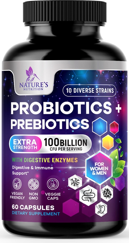 Kadınlar ve Erkekler için probiyotikler 60 Milyar CFU - Lactobacillus, Digestive Gut Health Probiyotiks & Immune Support Supplement, Supports Occasional Constipation, Gas & Bloating - 60 Capsules