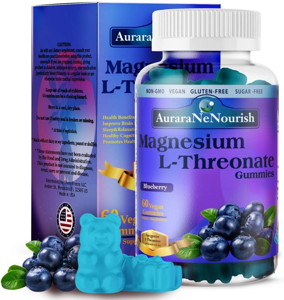 Magnezyum L-Threonate Gummies w. Apigenin L-Theanine, Advanced 11-in-1 Magnezyum Tamamları için D3 K2 B6 Uyku Bilişsel Beyin & Rahat, Yetişkinler ve Çocuklar için Yüksek Absortption Magnezyum Gummies