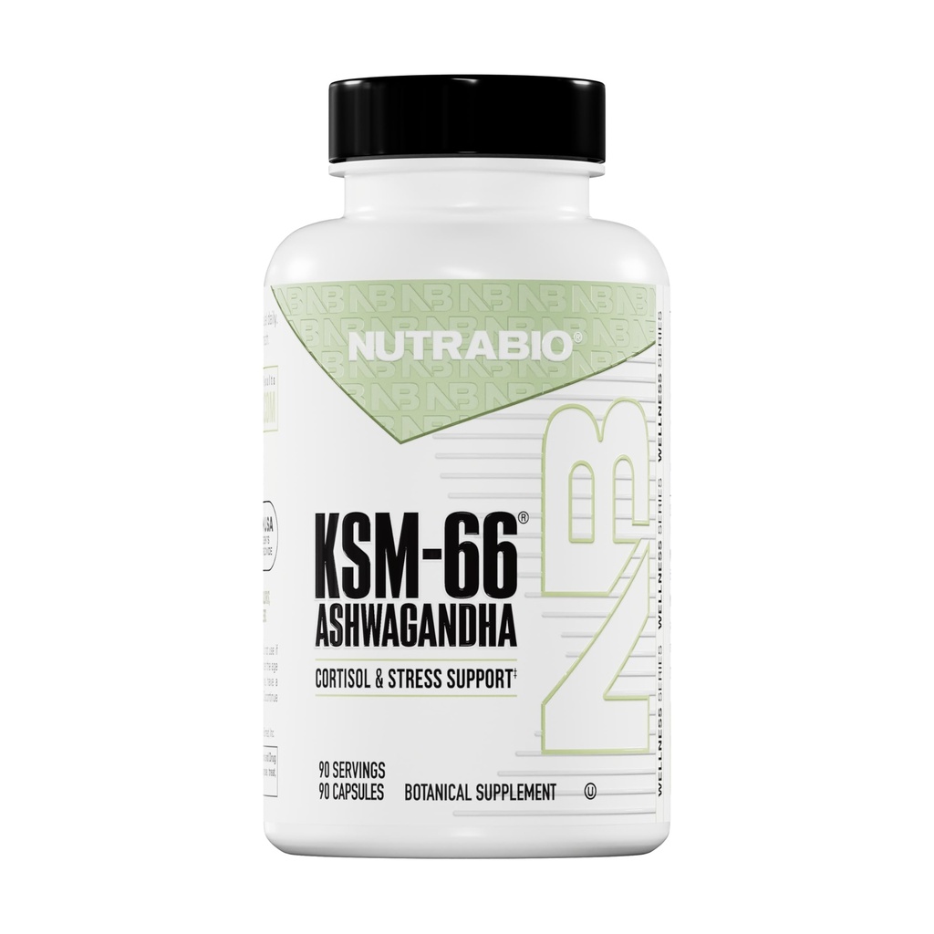 NutraBio Ashwagandha KSM-66 | Ashwaganda Herbal Supplement for Stress, Mood, & Performance | 600 MG of Klinikly Studied KSM66 90 Capsules