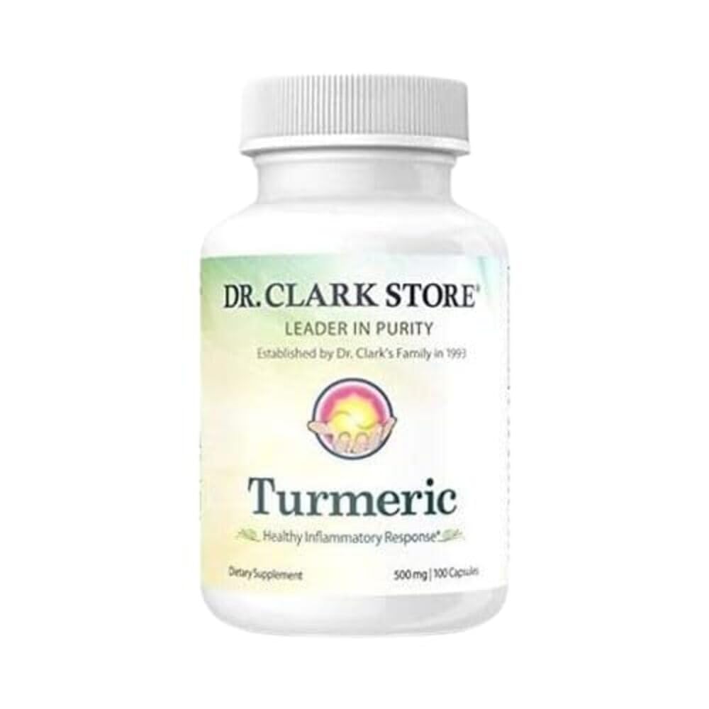 Dr Clark Store Turmeric Curcumin 500 mg - 100 Capsules, Immune Support, Natural Herbal Supplement, Non-GMO, Vegan, Antioksi Boost