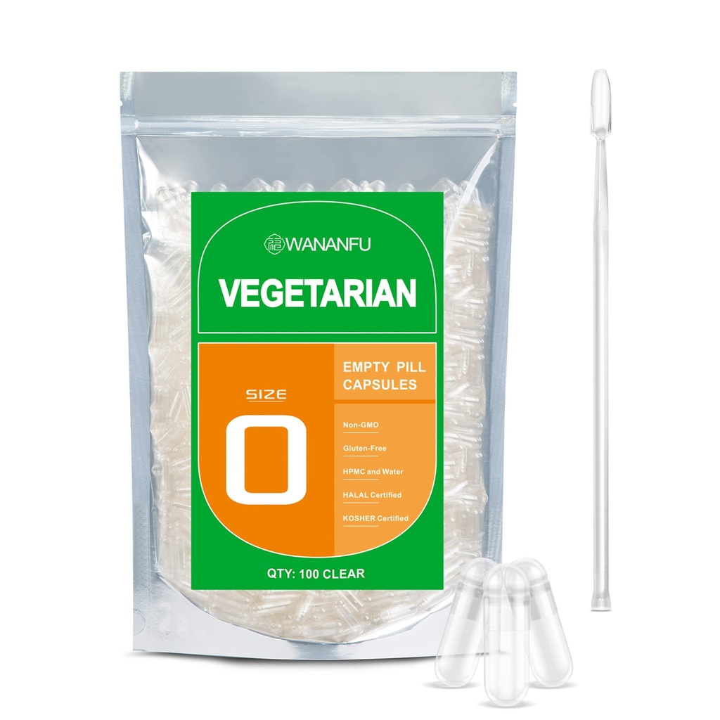 wananfu Boyutu 0 Boş Kapsüller Vejetaryen (100 Count) Micro Lab Spoon, Clear Fillable Veggie Pill Capsules Boyutu 0 Kendi Tamamlarınızı Yapmak için