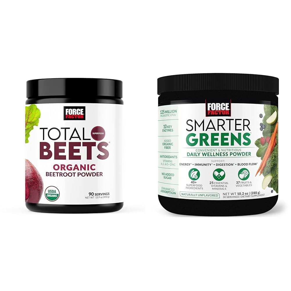 Force Factor Total Beets Organic Beetroot Toz Superfood Günlük Beslenme, USDA Organik & Smarter Greens Daily Wellness Toz Enerjiyi Desteklemek, Immunity & Digestion