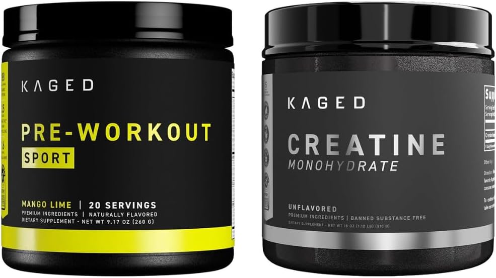 Kaged Pre Sport Pre Workout Toz Mango Limetine Monohidrat Micronized Toz Sche, Energy & Muscle Recovery Supplement Pack, 20 Hizmet Pre-Workout + 100 Servisler Kretin