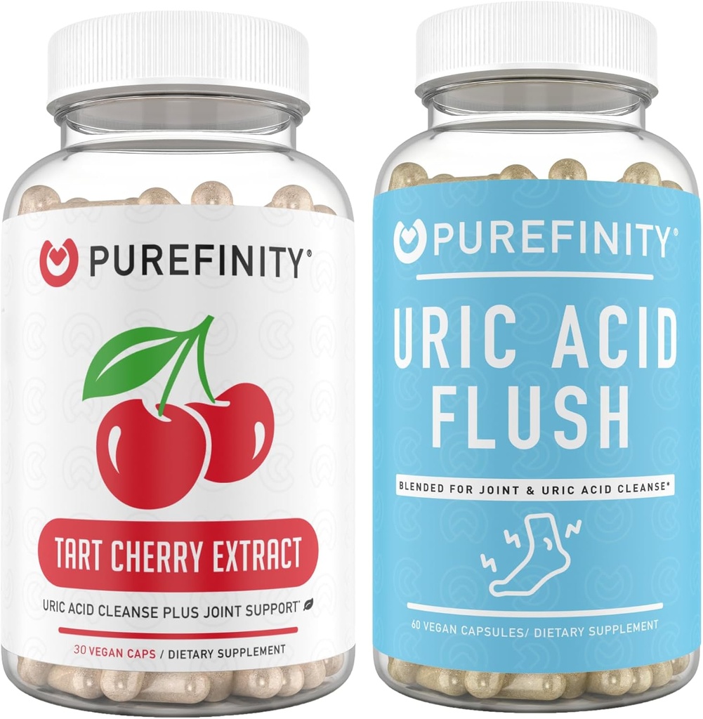 PUREFINITY Tart Cherry Extract Capsules + Uric Acid Flush Capsules Bundle