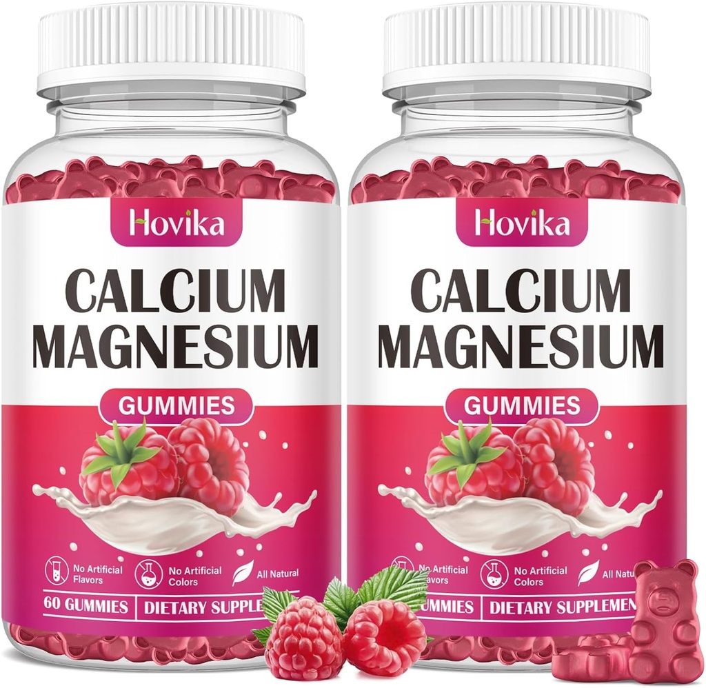 Kalsiyum çinko Gummies-Calcium Magnezyum 2:1 Vitamin D3, K2, B6, Bone Strength, Muscle Function & Nerve Health, Ekstra Apsiyon Formula, Vegan, Raspberry Flavor 120 Gummies
