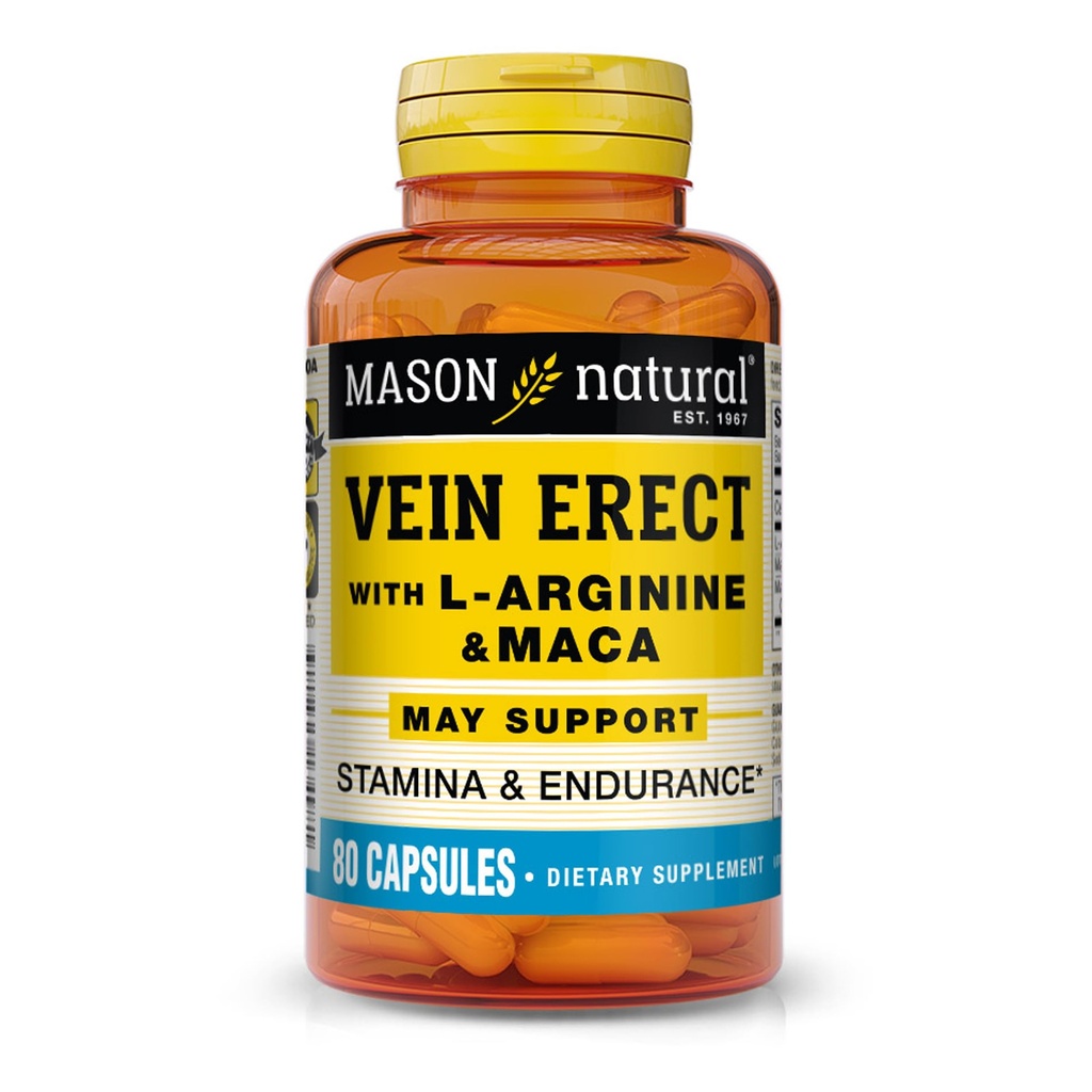 MASON NATURAL Vein Erect with L-Arginine and Maca - Destekler Cinsel ve Vascular Sağlığı, Varicose Veins ve Örümcek Veins için Tamam, 80 Capsules