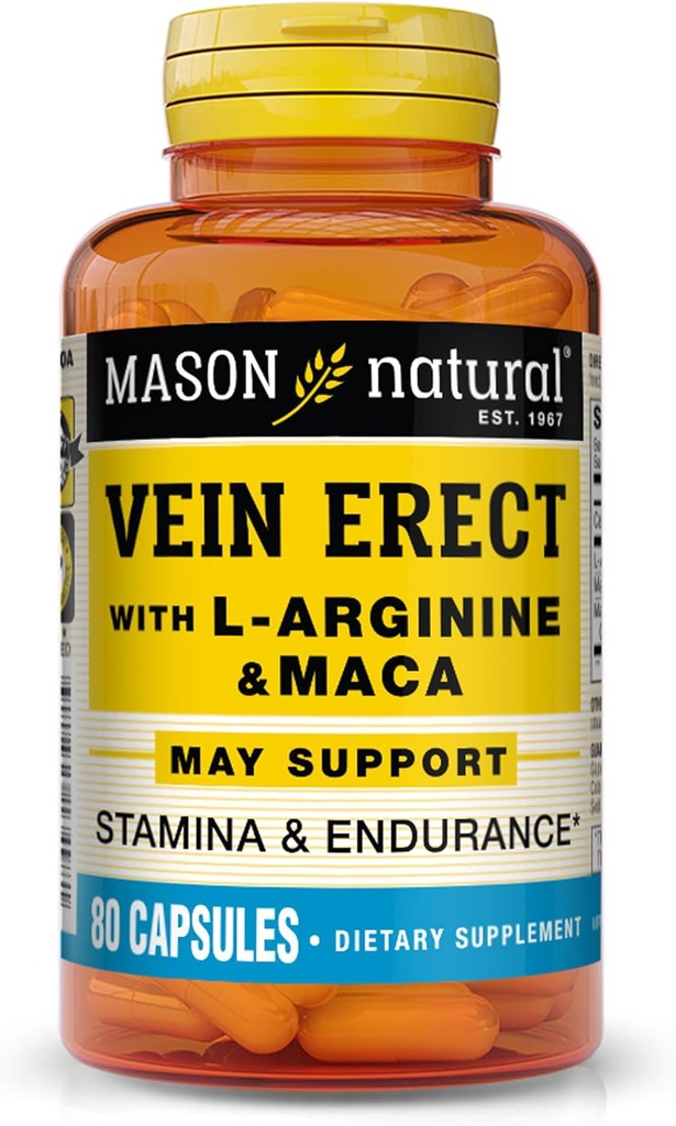 MASON NATURAL Vein Erect with L-Arginine and Maca - Destekler Cinsel ve Vascular Sağlığı, Varicose Veins ve Örümcek Veins için Tamam, 80 Capsules