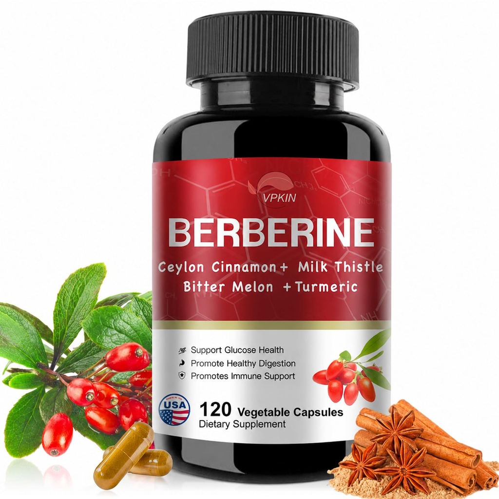 Berberine Supplement 19,060 mg,Berberine with Ceylon Cinnamon,Bitter Melon,Milk Thistle,Berberinel HC (120 Capsules)