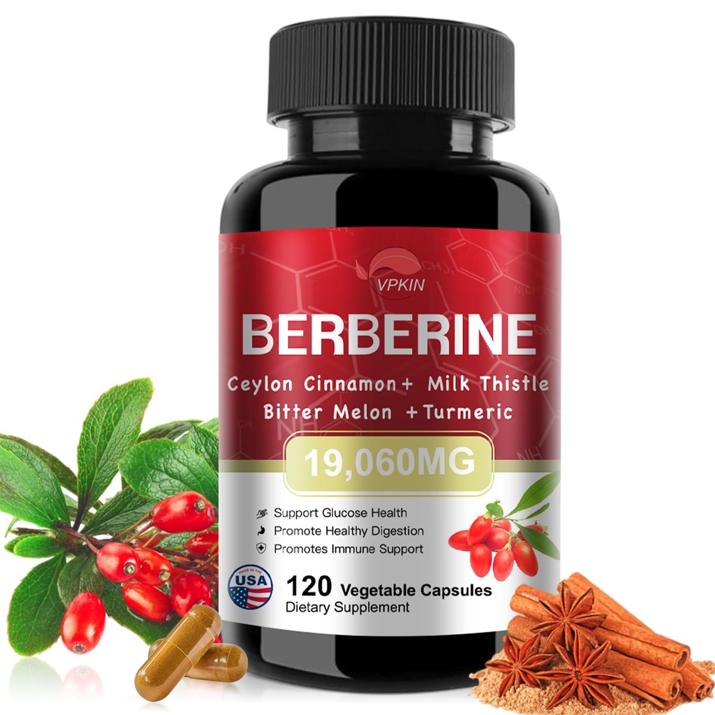 Berberine Supplement 19,060 mg,Berberine with Ceylon Cinnamon,Bitter Melon,Milk Thistle,Berberinel HC (120 Capsules)