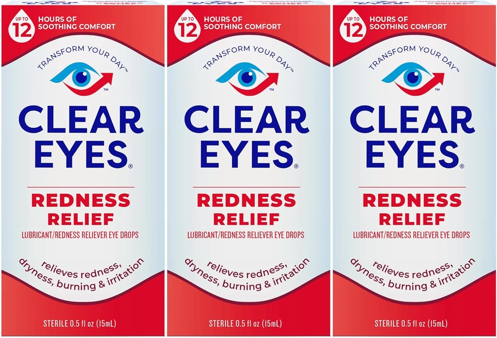 Clear Eyes Redness Eye Relief Eye Drops, 0,5 Fl Oz, 3 Paket