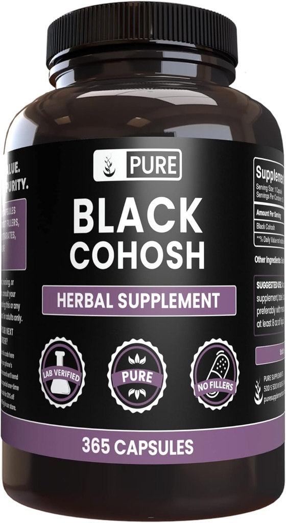 Pure Original Materialss Black Cohosh (365 Capsules) Magnezyum Or Rice Fillers, Always Pure, Lab TY