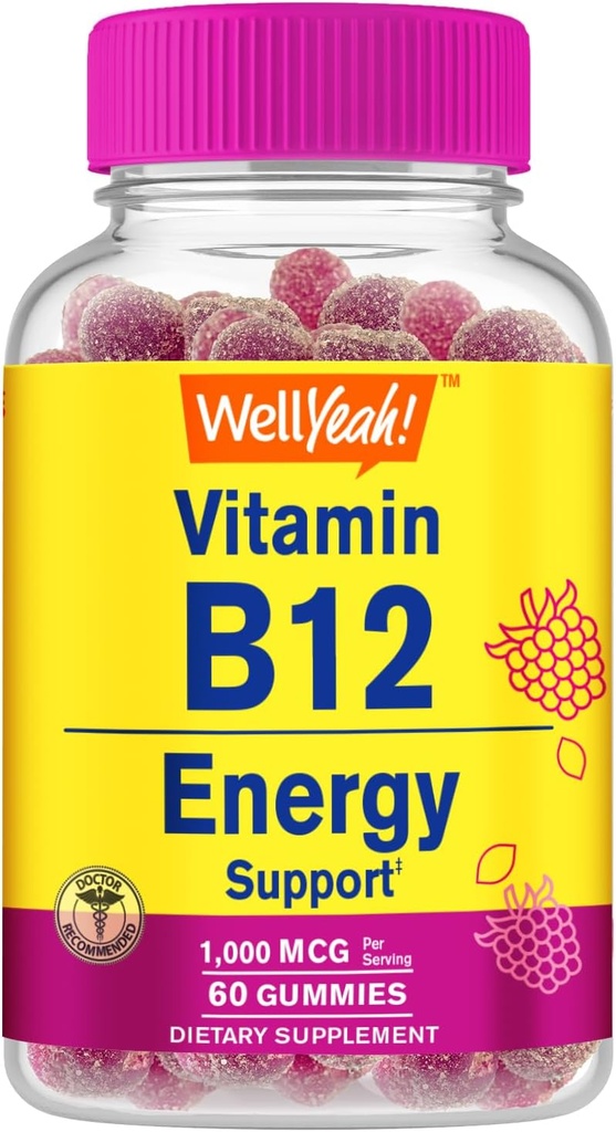 WellYeah Βιταμίνη B12 1000mcg Gummies - για την ενέργεια, Mood, Μεταβολισμός και ανοσοποιητικό σύστημα Υποστήριξη - Vegan φιλικό και χωρίς γλουτένη, GMO δωρεάν και γιατρός Συνιστάται - 60 Gummies