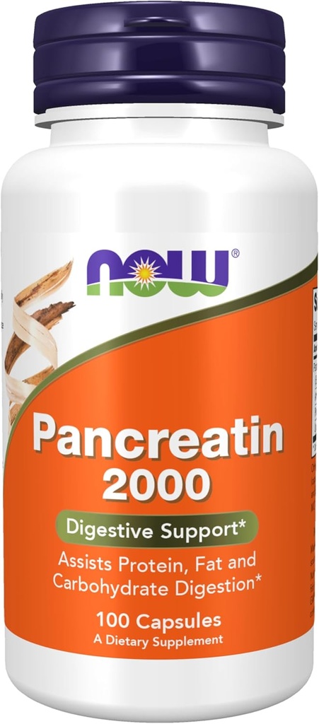 NOW Συμπληρώματα, Pancreatin 10X 200 mg με φυσική παρουσία Protease (Protein Digesting), Amylase (Carbohydrate Digesting) και Lipase (Fat Digesting) Ένζυμα, 100 Κάψουλες