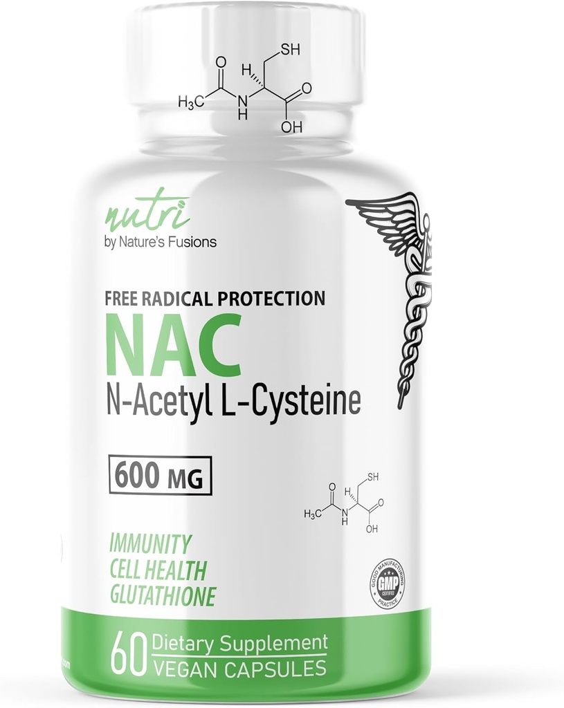 Nature's Fusions NAC Supplement N-Acetyl Cysteine - NAC 600 mg - Anti Aging Supplement, Antioksi Supplement, Liver ve Lung Support, Boost Glutathione - N Acetyl Cysteine (60 Capsules)
