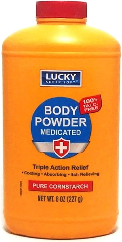 Lucky Super Soft Medicated Body Toz, 8-oz., Soothes Itch, Cools Skin, Absorbs Moisture, Dries Oozing of Zvy, Oak, Sumac