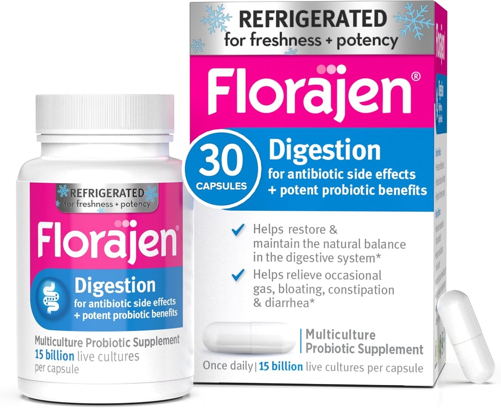 Florajen Digestion Probiyotiks, Gut Health Supplement with Constipation and Bloating Relief for Yetişkinler, 30 Count (Refrigerated)