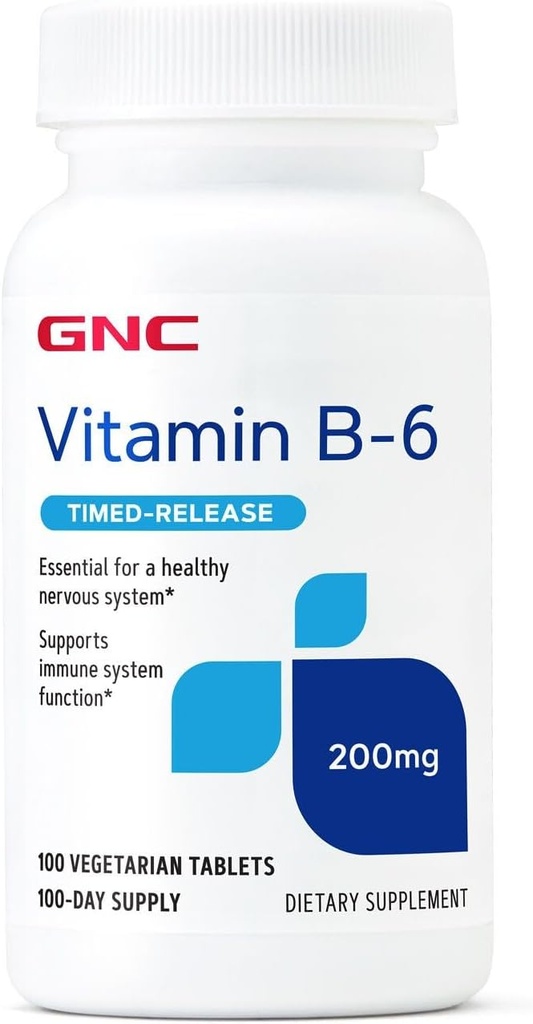 GNC Vitamin B6 200 mg Supplement, Destekler Immune System ve Nervous System, 100 hizmet