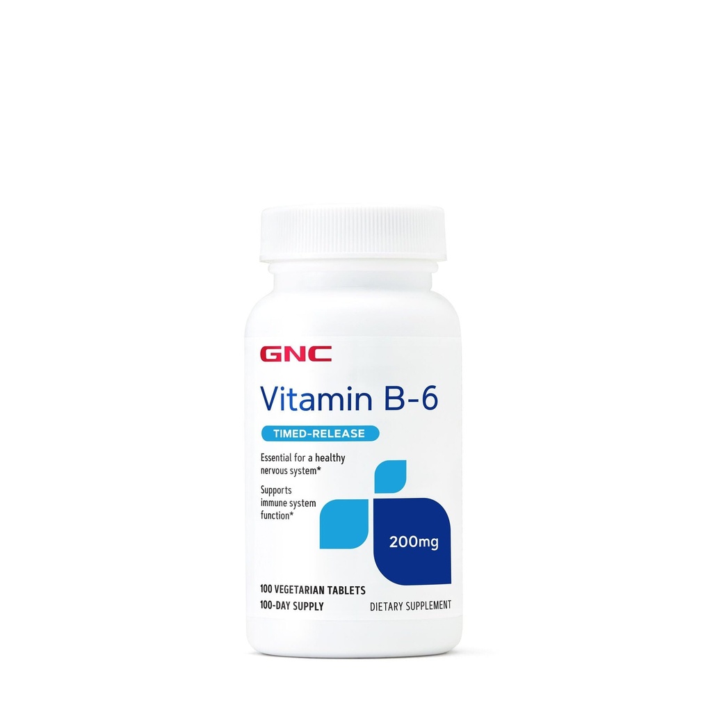GNC Vitamin B6 200mg συμπλήρωμα, υποστηρίζει ανοσοποιητικό σύστημα και νευρικό σύστημα, 100 Service
