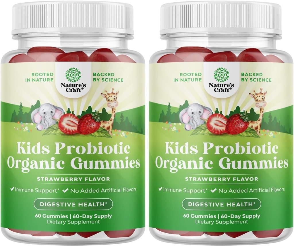 Natures Craft USDA Organic Probiyotik Gummies for Kids - Vegan Non-GMO Kids Probiyotik Gummy for Immunity and Digestive Health - Gentle 2.5B CFU Organic Probiyotiks Strawberry Flavor (4 ay)