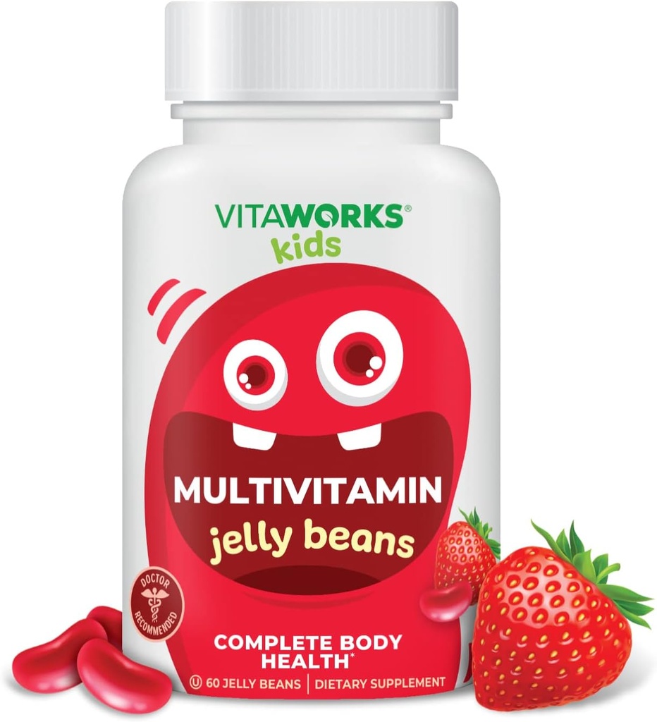 Çocuklar Multivitamin & Minerals Jelly Beans - Tasty Natural Fruit Flavor - Vejetaryen, GMO-Free, Nut Free - Diyetsel Tamam - Çocuklar için Vücut Sağlığı - 60 Jellies