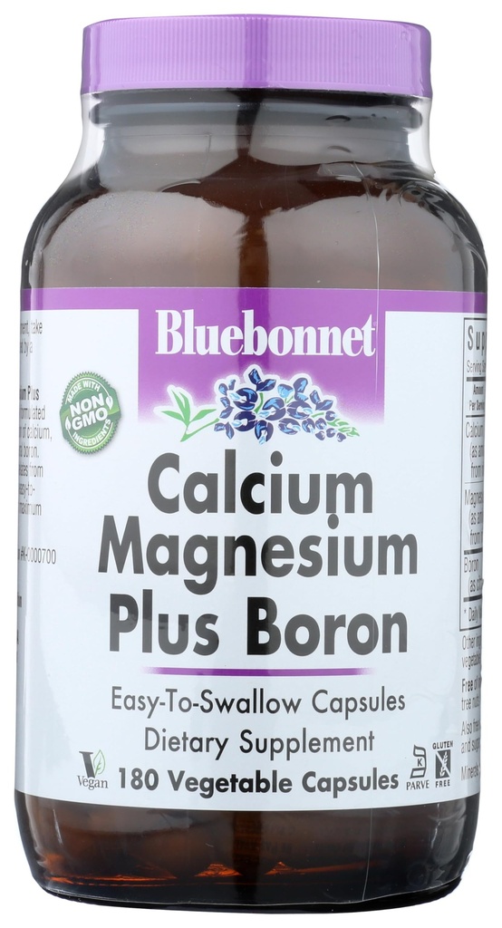 BlueBonnetelli Magnezyum Plus Boron Vegetarian Capsules, Off-White, 180 Count