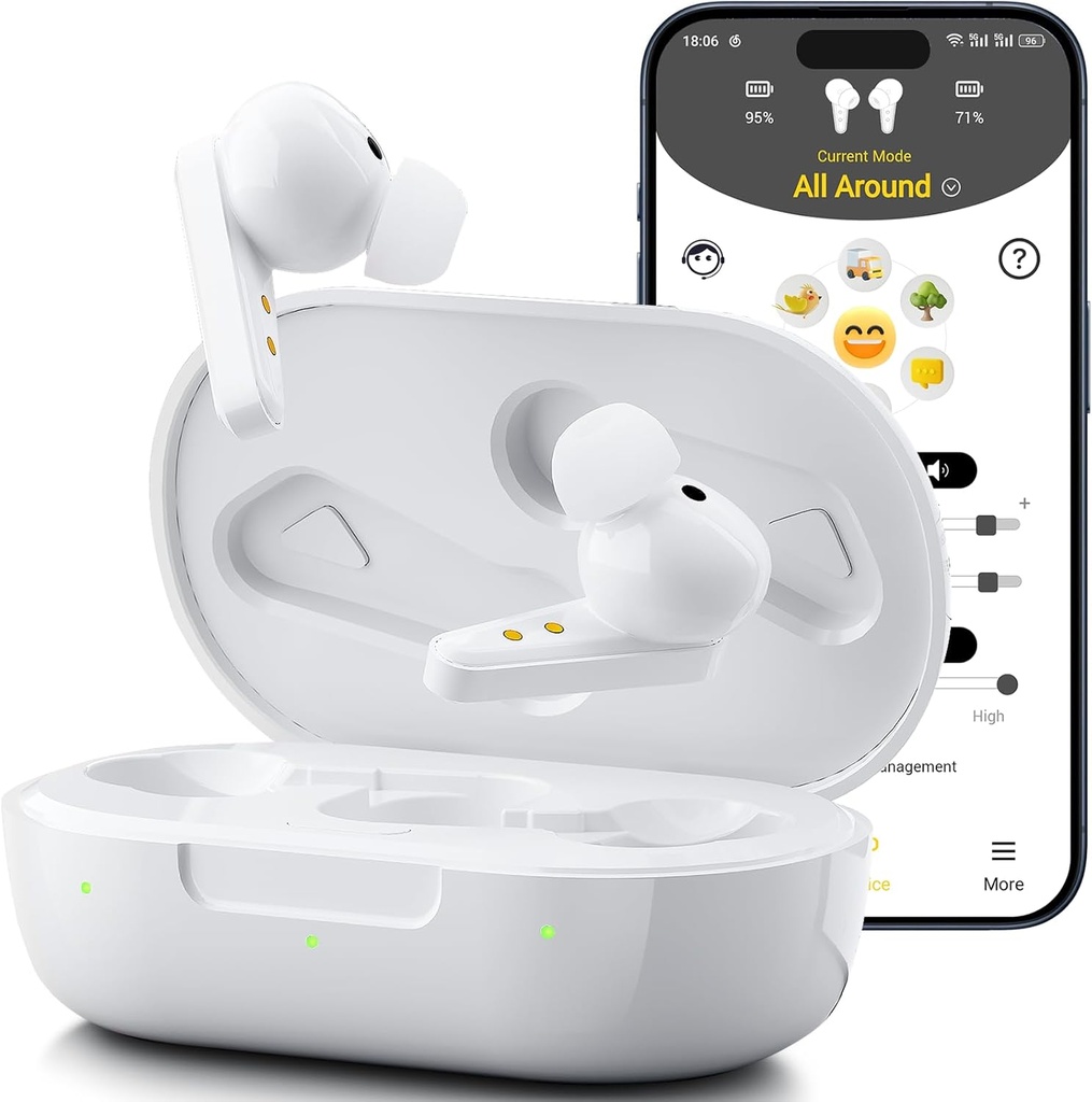 Kingwell OTC İşitme Aids Isıtma, Smart App Enabled Calls On iOS / Android, Authentic Sound Quality, 32 DSP Channel Gürültü Cancellation