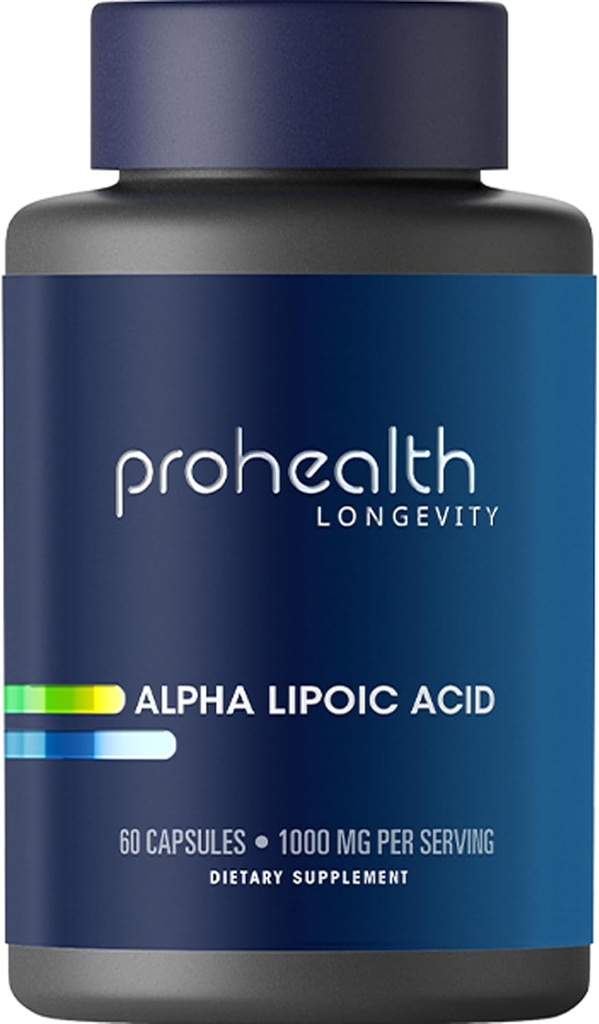 ProHealth Alpha Lipoic Acid High Potency 1000 mg Metabolism, Younger Skin ve Hücre Enerjisini Teşvik eder. Fatigue ve Beyin Fog. Kalp, Beyin ve Yaşam Sağlığını Korumak. 30 Hizmet.